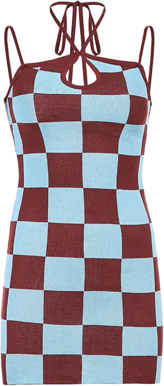 Whitzard Y2K Women's Knitted Dress Sleeveless Scoop Neck Slim Dress