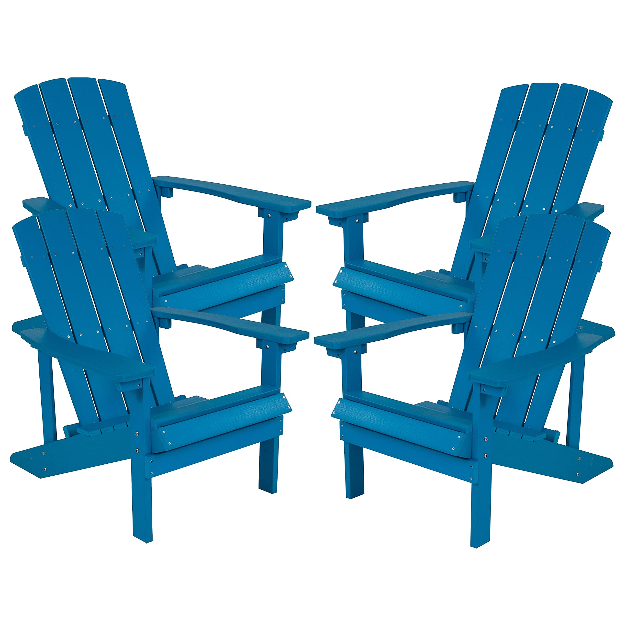 Flash Furniture Charlestown Poly Resin Adirondack Chair - Blue - All Weather - Indoor/Outdoor - Set of 4 Image