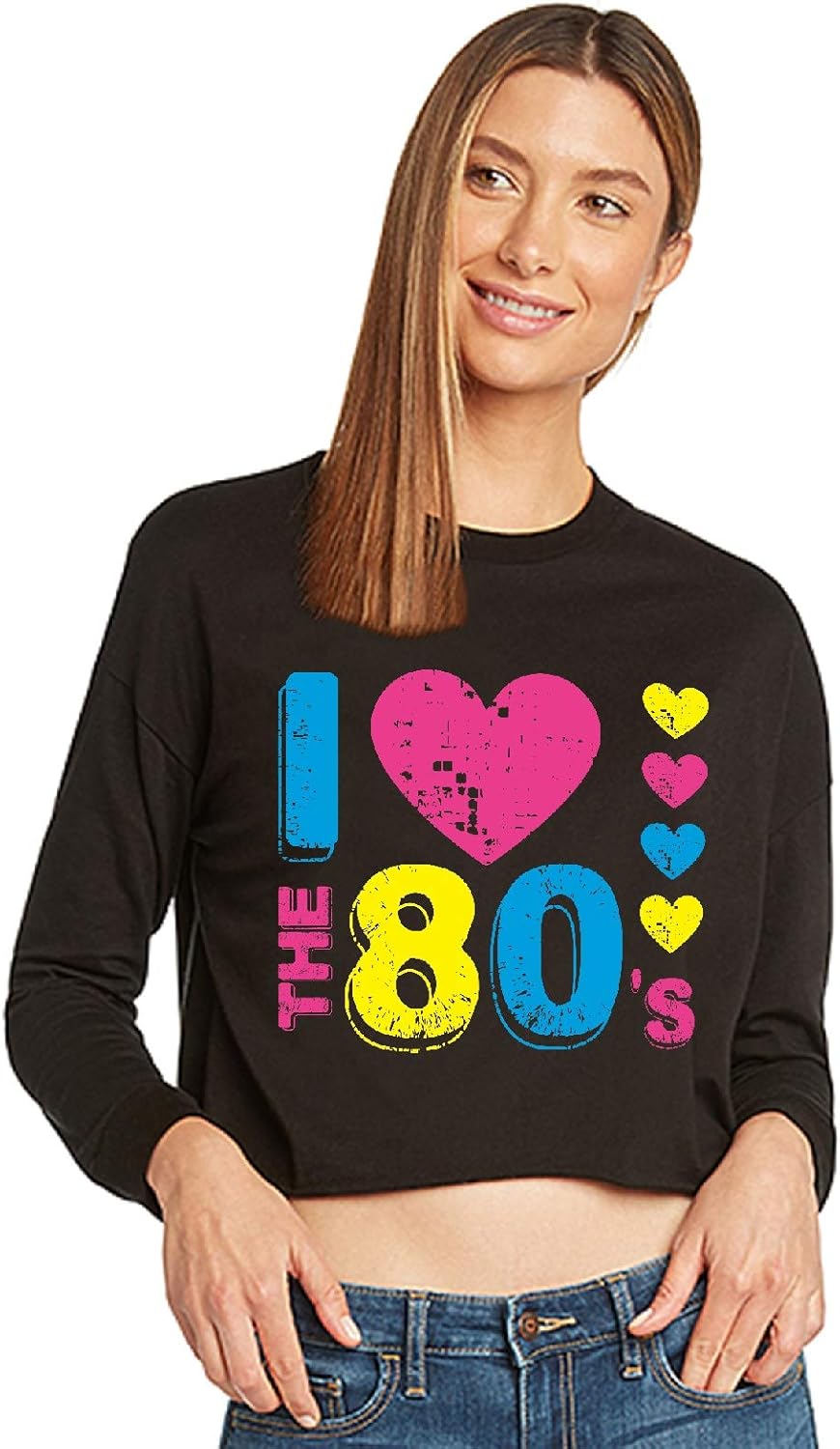 I Love The 80s Crop Tops for Women Long Sleeve Graphic Tees Gift for