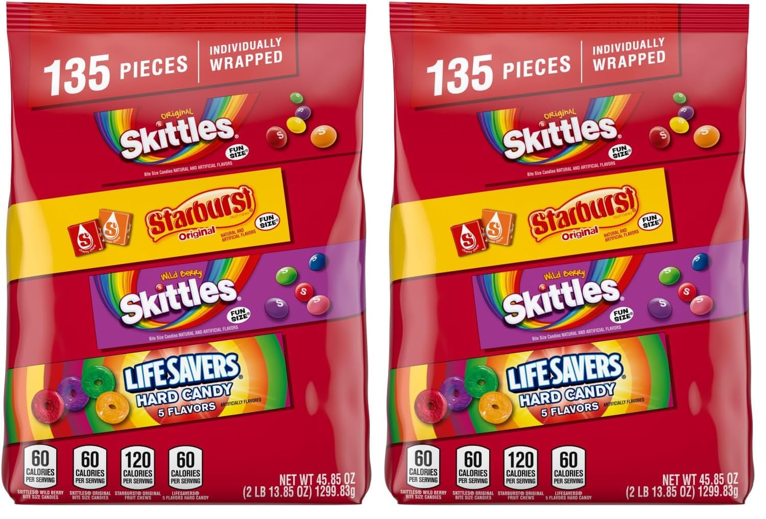 SKITTLES Original, SKITTLES Wild Berry STARBURST & LIFE SAVERS Hard Candy Fun Size Fruity Candy Assortment, 135 Ct Bulk Bag (Pack of 2) Image