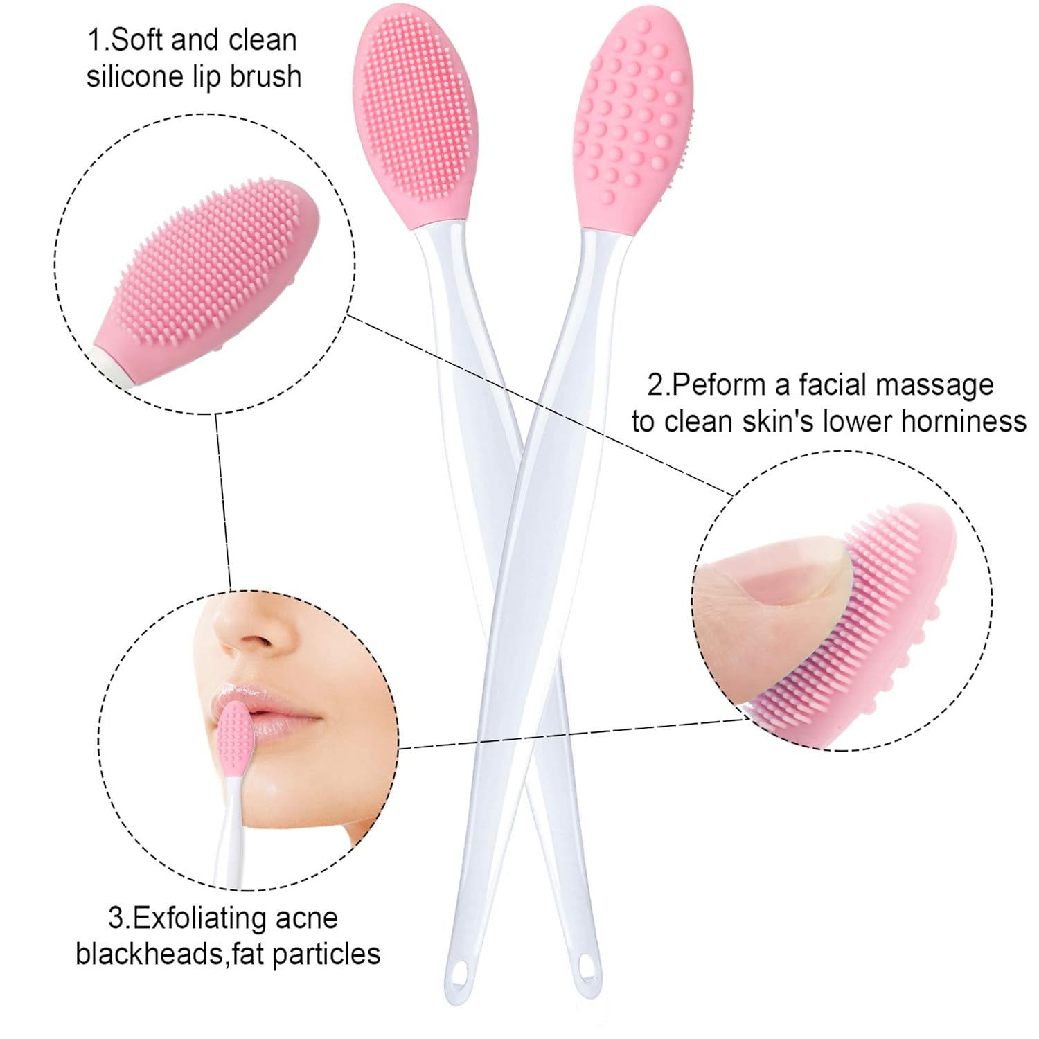 6 Pieces Facial Lips Cleansing Brush Set 2 Pieces Soft Silicone Face Scrubbers 2 Pieces Lips Scrub Silicone Exfoliating Brush 2 Pieces Facial Soft Bristle Exfoliator Cleaner Brush for Makeup Skincare: Beauty