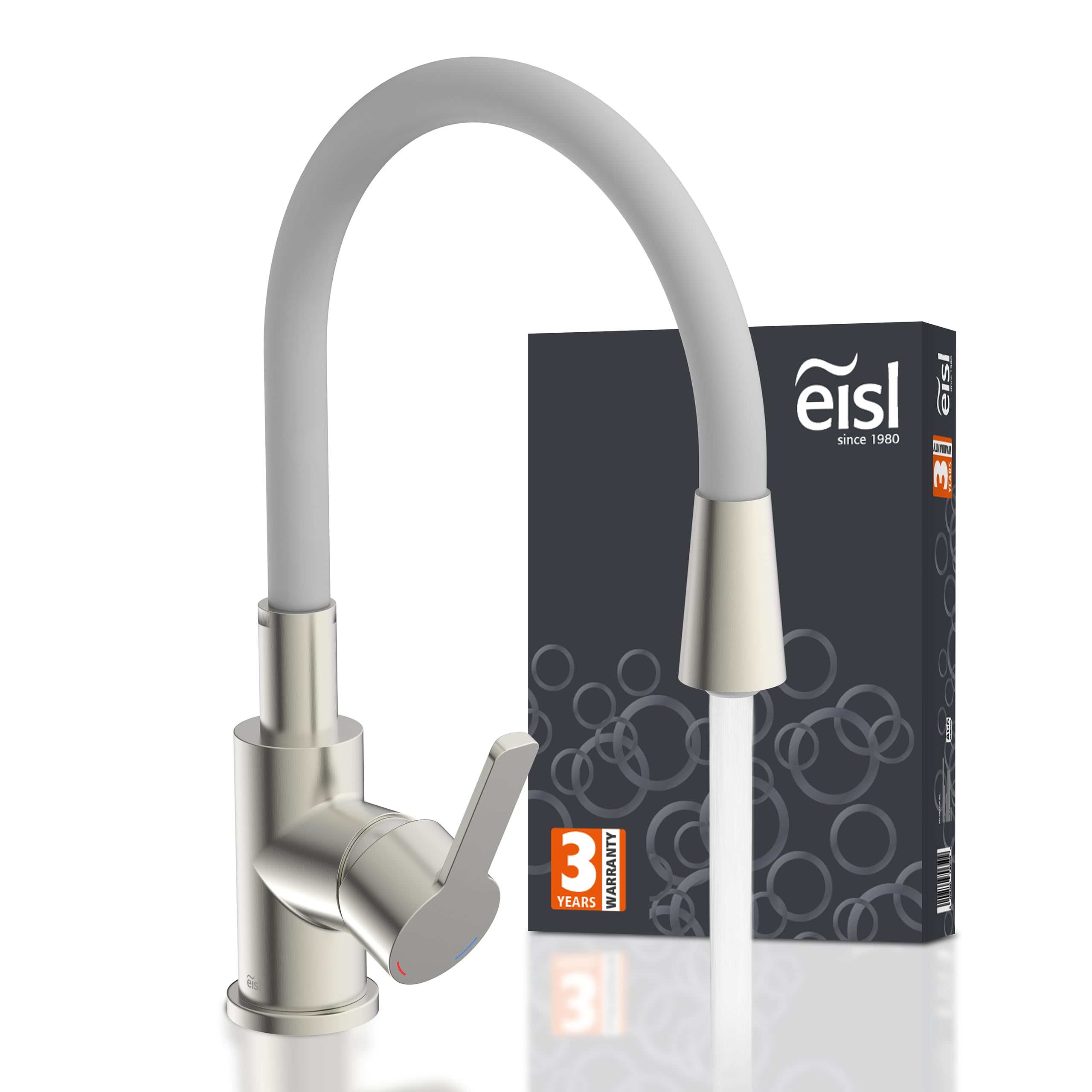 EISL Flexo NI186FLNIG Stainless Steel/Grey Flexible Kitchen Sink Tap, High Spout with Soft Touch Hose, 360 Degree Swivelling