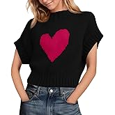 Saodimallsu Womens Cap Sleeve Cropped Sweater Mock Neck Cute Heart Loose Valentine Knit Tank Tops