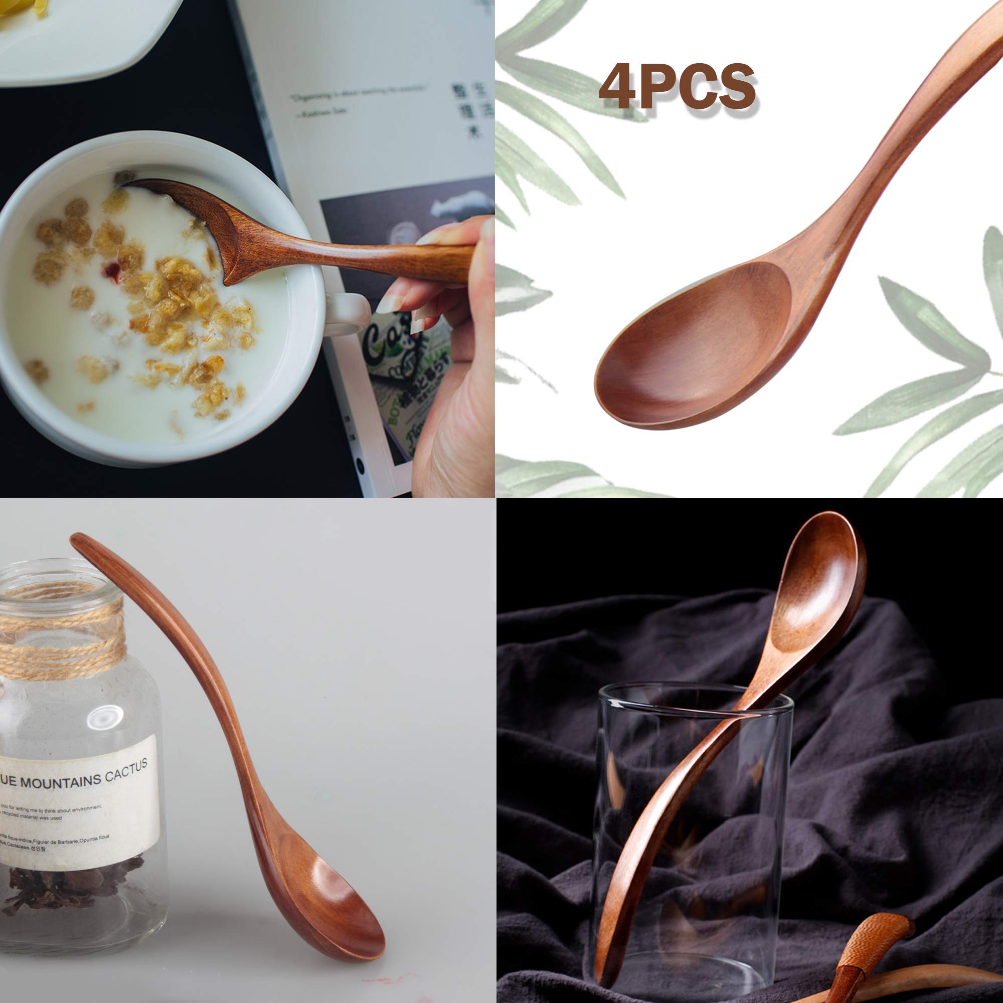 Originalidad Handmade Wood Bowls, Jujube Wooden Japanese Bowls with Matching Spoon for Rice, Soup, Dip, Salad, Tea, Decoration 4 Sets (4 Bowls 4.2 IN + 4 Spoons) - Image 6