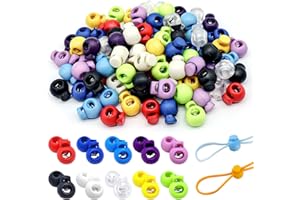 JJYHEHOT 100Pcs Spring Cord Lock, Toggle Stoppers, Single Hole End Round Fastener Buttons Slider, Elastic Drawstring Rope Lock for Camping, Hiking, Backpacks, Shoelace, Sportswear