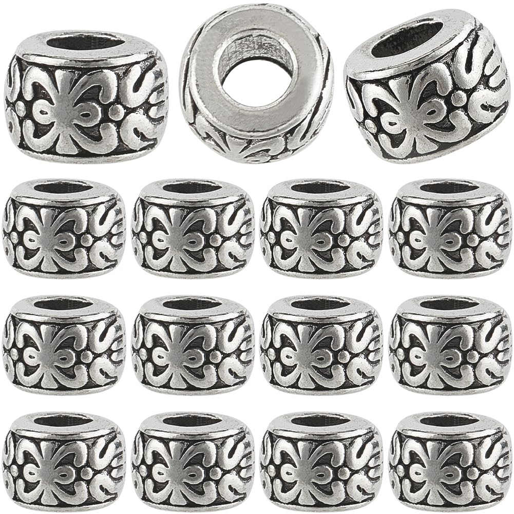 SOFPLATE 1 Box 150Pcs 8mm Large Hole Spacer Beads Silver European Rondelle Bead Bulk Antique Tibetan Alloy Metal Column Barrel Charm Beads for Bracelets Earrings Necklace jewellery Making Snake Chain