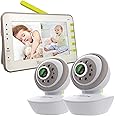 Moonybaby Baby Monitor Long Range No WiFi, Dual PTZ Cameras with Split Screen, Baby Room Temperature Display, Auto Night Vision, 2 Way Audio, Lullaby