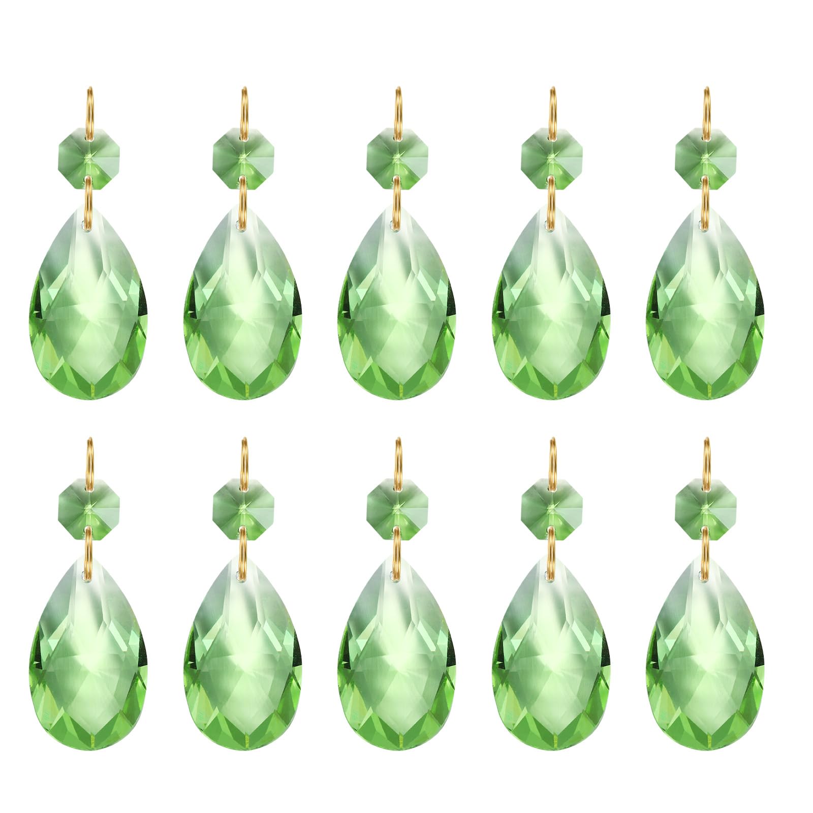 PATIKIL Teardrop Crystal Chandelier Pendants Beads, 10 Pack 60mm Length 38mm Chandelier Prisms Parts Ornaments Hanging Beads for DIY Arts Crafts Decoration, Light Green