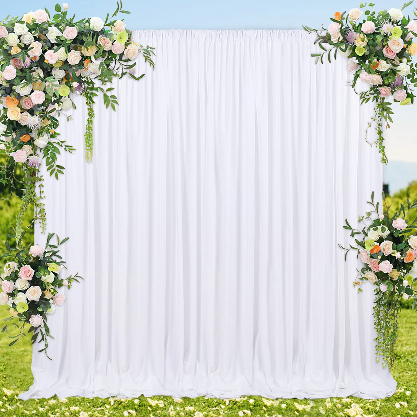 Photo 1 of 2 Panels White Backdrop Curtains 5ft x 8ft Polyester Photo Backdrop Drapes for Wedding Party Baby Shower Birthday Decorations