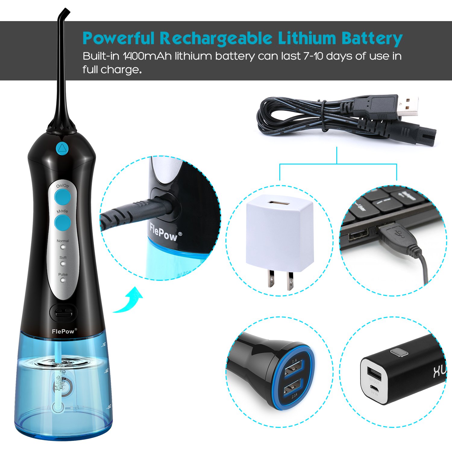 Water Flosser Cordless Dental Oral Irrigator Rechargeable Gum Flosser