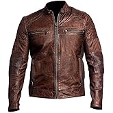 DECIMAL Men's Black & BROWN Genuine Lambskin Leather Biker Jacket VINTAGE REAL MOTORCYCLE JACKETS FOR MEN