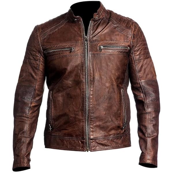 Speed Men's Distressed Dirty Brown Vintage Biker Racing Style