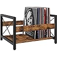 ELITEROO Vinyl Record Holder, Wooden Record Crate Fits 7” -12” Records, Vinyl Shelf Holds up to 50-100 Albums, DVDs, CDs or Files Wood Book Storage Stand Desktop Organizer Box, Rustic Brown