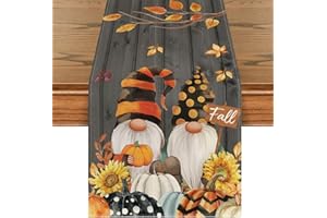 Artoid Mode Fall Gnomes Pumpkins Sunflower Maple Leaves Thanksgiving Table Runner, Seasonal Harvest Vintage Kitchen Dining Table Decoration for Indoor Outdoor Home Party Decor 13 x 72 Inch