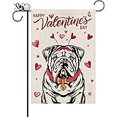 Garden Flag Valentine English Bulldog Dog Love Heart Anniversary Holiday Decorations Vertical Double Sided For Outside Yard Lawn Decor 12.5 x 18 Inch