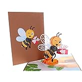 iGifts And Cards Happy Bee Day 3D Pop Up Greeting Card – Honey Bee With Present, Gift For Bee Lovers, Thinking of You, Mother's Day Card, Beehive Present For Wife, Fun Birthday Gift