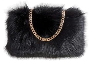 FHQHTH Faux Fox Fur Purse Fuzzy Handbags for Women Evening Handbags Al alloy Shoulder Strap