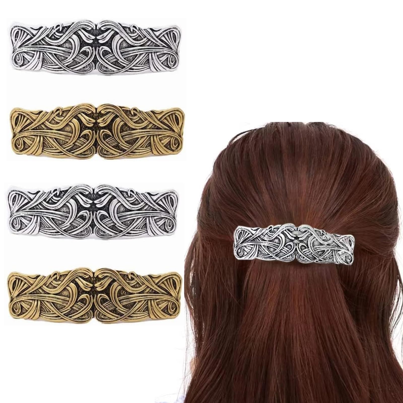 4Pcs Hair Barrettes Large Celtic Hair Clips Retro Viking Hair Clips Vintage Celtic Hair Sticks Hand Crafted Hair Accessories for Girls and Women
