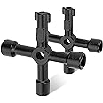 HAUTMEC 4 Way Sillcock Water Key Multi-functional Universal Cross Water Spigot Key Zinc Alloy Plumbers Electricians Valve Tools Black Silcock Key 4 Way, 2 Pack