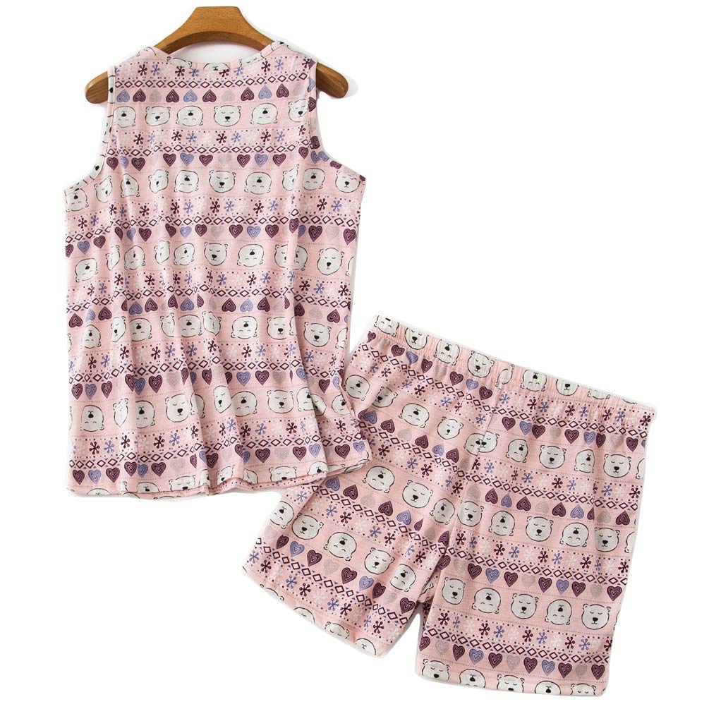 ENJOYNIGHT Women\'s Cute Sleeveless Print Tee and Shorts Tank Pajama Set (XX-Large, Bear)