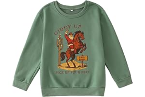 SOFEON Kids Boys Christmas Sweatshirts Western Cowboy Giddy Up Jingle Horse Pick Up Your Feet Pullover Santa Xmas Holiday Top