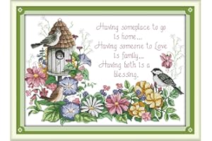 Cross Stitch Kits, Birds Love Nest Flowers Awesocrafts Easy Patterns Cross Stitching Embroidery Kit Supplies Christmas Gifts,