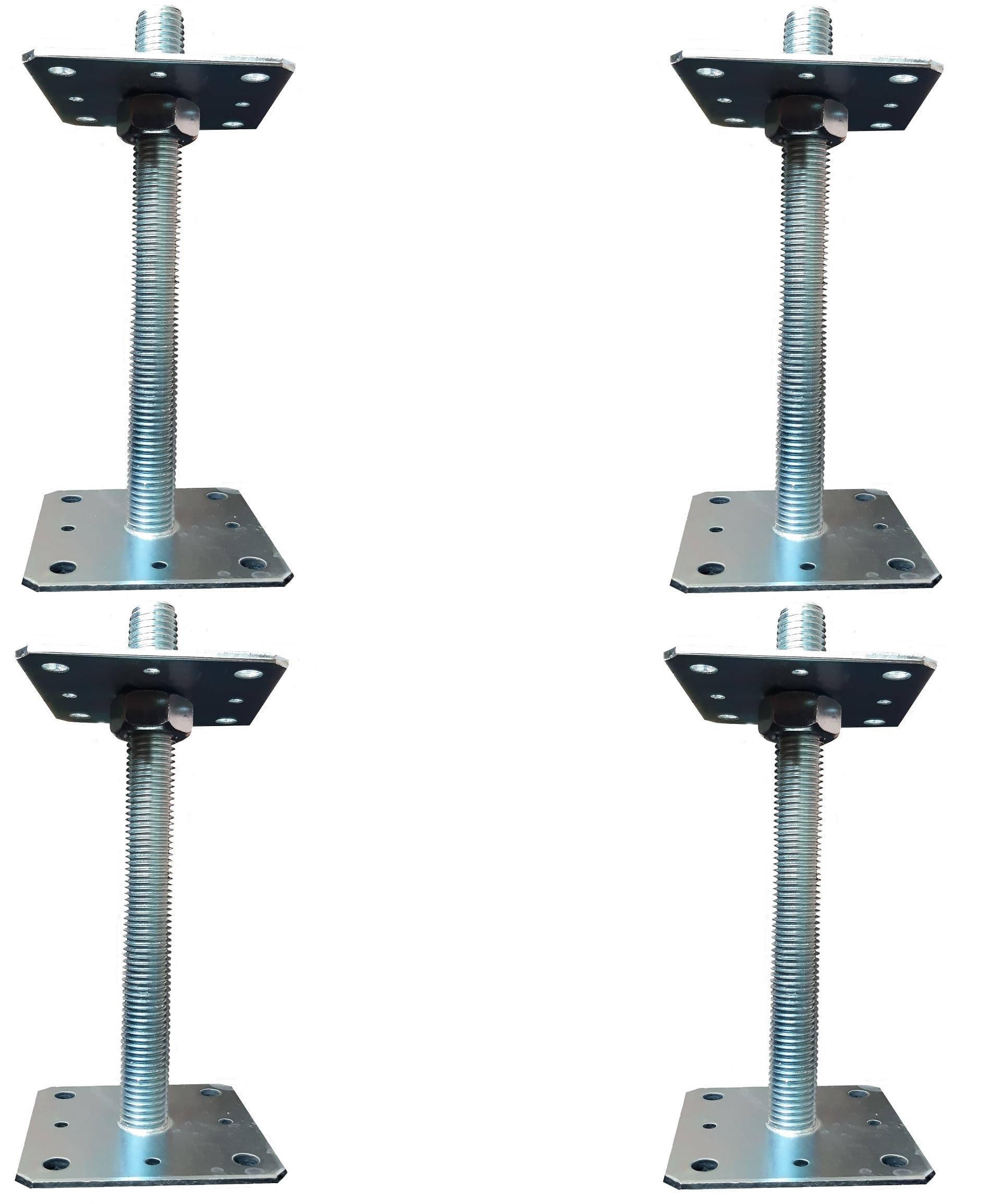 4X Adjustable Bolt Down Post Support feet Galvanised Heavy Duty 4mm Thick Metal Steel Sheet Size 80mm x 80mm x 250mm 3.15" x 3.15" x 9.84"