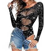 ChiaoLezhee Sparkly Rhinestone Bodysuit, Sexy Rave Outfits, Size Fit 0-16