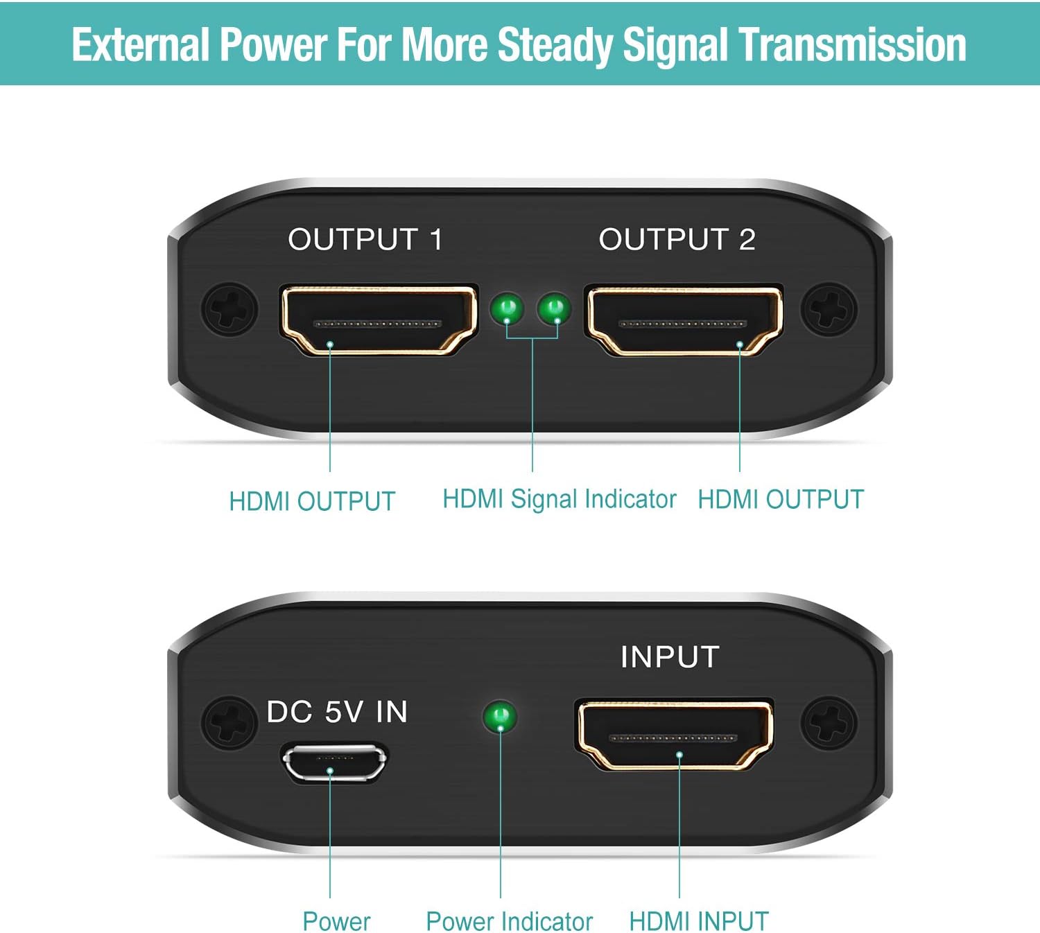 HDMI Splitter 1 in 2 Out - Techole 4K Aluminum Ver1.4 HDCP, Powered HDMI Splitter Supports 3D 4K@30HZ Full HD1080P for Xbox PS4 PS3 Fire Stick Roku Blu-Ray Player Apple TV HDTV: Electronics