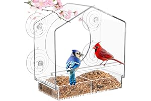 Jarkyfine Window Bird Feeder with Strong Suction Cups - Clear Acrylic Bird Feeders for Outdoors, Sturdy and Durable, Gifts fo