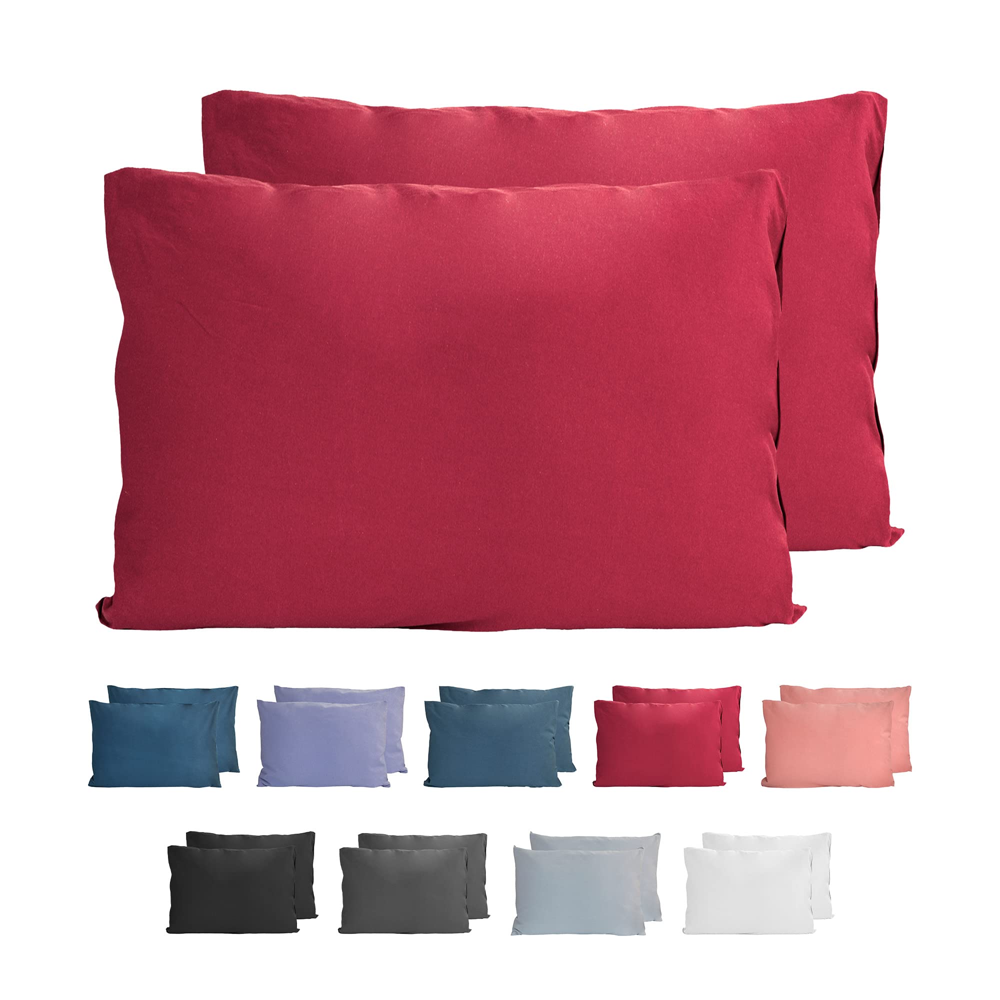 Komfortec 100% Cotton Cushion Covers, Set of 2, 40 x 60 cm, Super Soft Premium Jersey Pillowcase, 150 g/m², Pillow Slip, Aurora Red