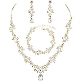 Hangwo Women’s Brides Bridesmaid Jewelry Set Austrian Crystal Teardrop Elegant Necklace Dangle Earrings Link Bracelet Wedding Prom Costume Party Events Evening Dress