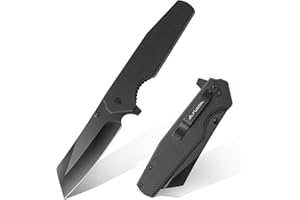 FLISSA Folding Knife, 4-3/4" Reverse Tanto Folding Pocket Knife, Black Stonewash Blade, G10 Handle, for Hunting, Survival, Camping and Outdoor Activities, Great Gifts for Dad, Husband, Friend