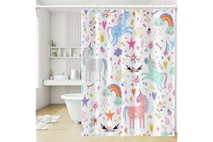 Umpoo Dino Shower Curtains for Girly Bathroom Decor Funny Fairy Cartoon Fantasy Colorful Animal Rainbow Cloud Heart Shower Curtain Durable Machine Washable Waterproof Fabric, 60x72 Inch
