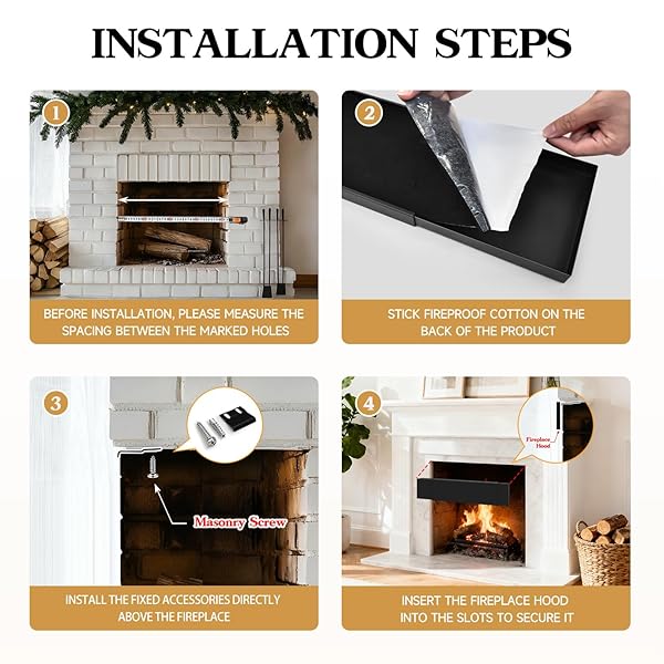 LCGAOYA ﻿ADJUSTABLE FIREPLACE SMOKE GUARD, FIREPLACE HOOD HEAT DEFLECTOR 6 INCHES HEIGHT, FOR 28 TO 48″ FIREPLACE HOOD HEAT SHIELD,HEAT SHIELD FOR TV ABOVE FIREPLACE,WITH INSULATION COTTO