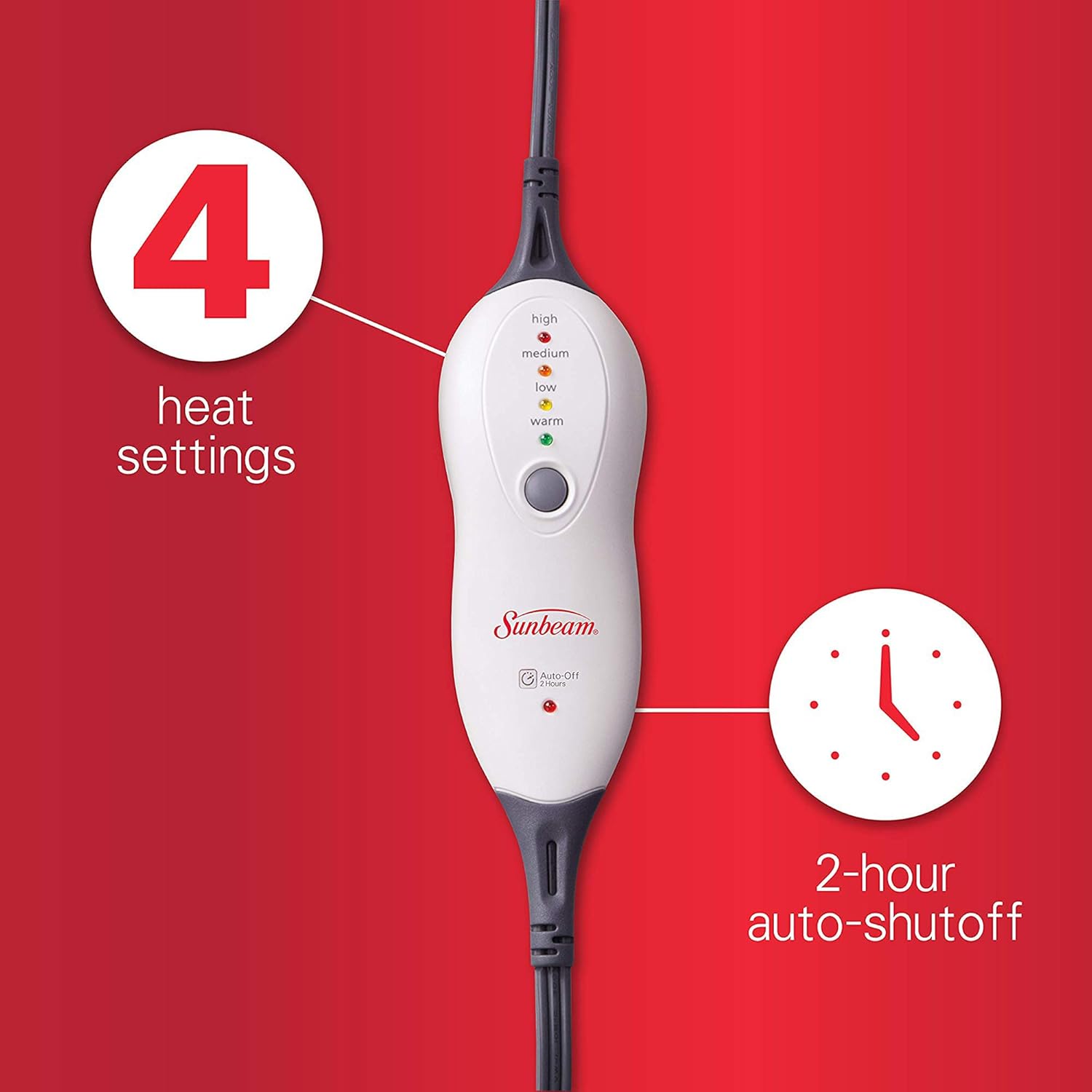 Sunbeam Heating Pad for Pain Relief | XL King Size SoftTouch, 4 Heat Settings with Auto-Off | Teal, 12-Inch x 24-Inch: Health & Personal Care