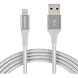 AmazonBasics Double Braided Nylon Lightning to USB Cable, Advanced Collection, MFi Certified iPhone Charger, Silver, 10 Feet
