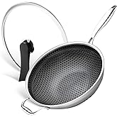 MICHELANGELO Honeycomb Wok Pan with Lid, 12.5 Inch Stainless Steel Woks & Stir-fry Pans with Stay Cool Handle, Flat Bottom Wok with Vertical Lid, Induction Wok, Dishwasher Oven Safe