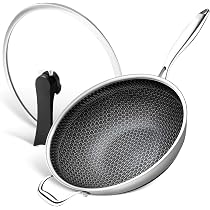 MICHELANGELO Stainless Steel Wok with Lid, Pro. Triply 12.5 Inch ...