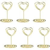 20PCS Mini Table Number Holders, Heart Shaped Place Card Holder, Premium Photo Holders for Tables, Table Sign Holders Card Stands Menu Clips for Wedding Valentine's Day Table Decor, Gold