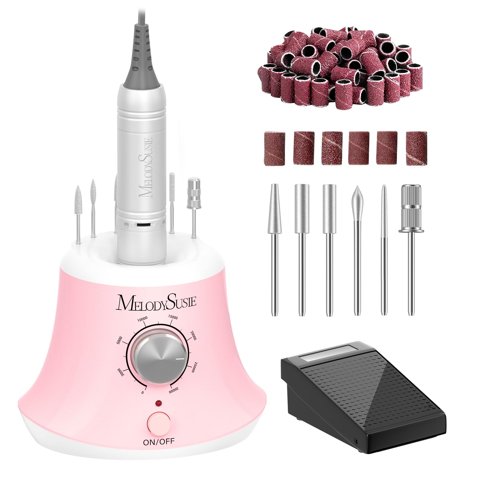 MelodySusie Multifunctional Desktop Nail Drill, SC320I 30000RPM E-File with Bit Holders & Elegant Design for Manicure Trimming, Shaping & Gel Removal, Ideal for Nail Artists & Home Use (Pink)