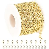 YOUBEIYEE 5 Meters 18K Gold Plated Jewelry Chains Bulk Diamond Cut Cable Chain Link Light Gold Chain Necklace DIY for Men and Women