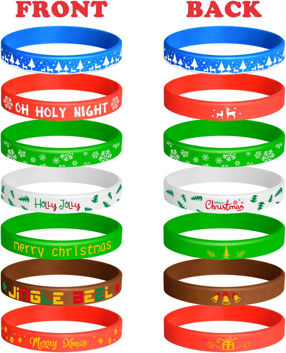FEPITO 42 Pieces Christmas Silicone Wristbands Rubber Band Bracelets for Christmas Party Decoration Supplies 7 Merry Xmas Style - Image 3