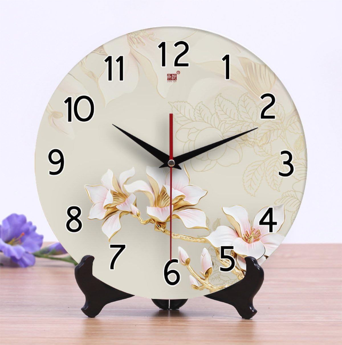 LFGAO Ceramic Clock Creative Clock Living Room Ultra-quiet Wall Clock Clock Dual-use Classical Magnolia Flowers,1-10Inches