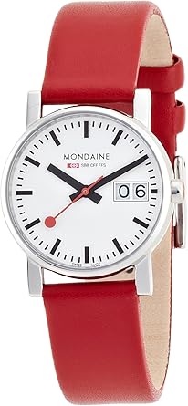 Mondaine SBB Evo Big Date 30mm A669.30305.11SBC Reloj de pulsera Cuarzo Mujer correa de Cuero Rojo