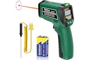 Infrared Thermometer for Cooking, Gedaye Surface Laser Temperature Gun with Laser Pointer 13:1, Metal Probe, Adjustable Emissivity, -58℉ to 1562℉, Thermal Thermometer Gun for Pizza Oven Engine HVAC