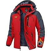 TBMPOY Men's Winter Jackets Skiing Waterproof Snow Thick Fleece Lined Hooded Utility Cold Weather Warm Outdoor Ice Work