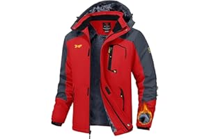 TBMPOY Men's Winter Jackets Skiing Waterproof Snow Thick Fleece Lined Hooded Utility Cold Weather Warm Outdoor Ice Work