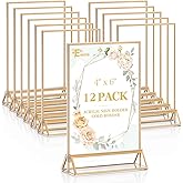 EHWINE 12 Pack Acrylic Sign Holder 4 x 6, Double Sided Gold Picture Frame Stand up Table Top Sign Holders, Clear Display Stan