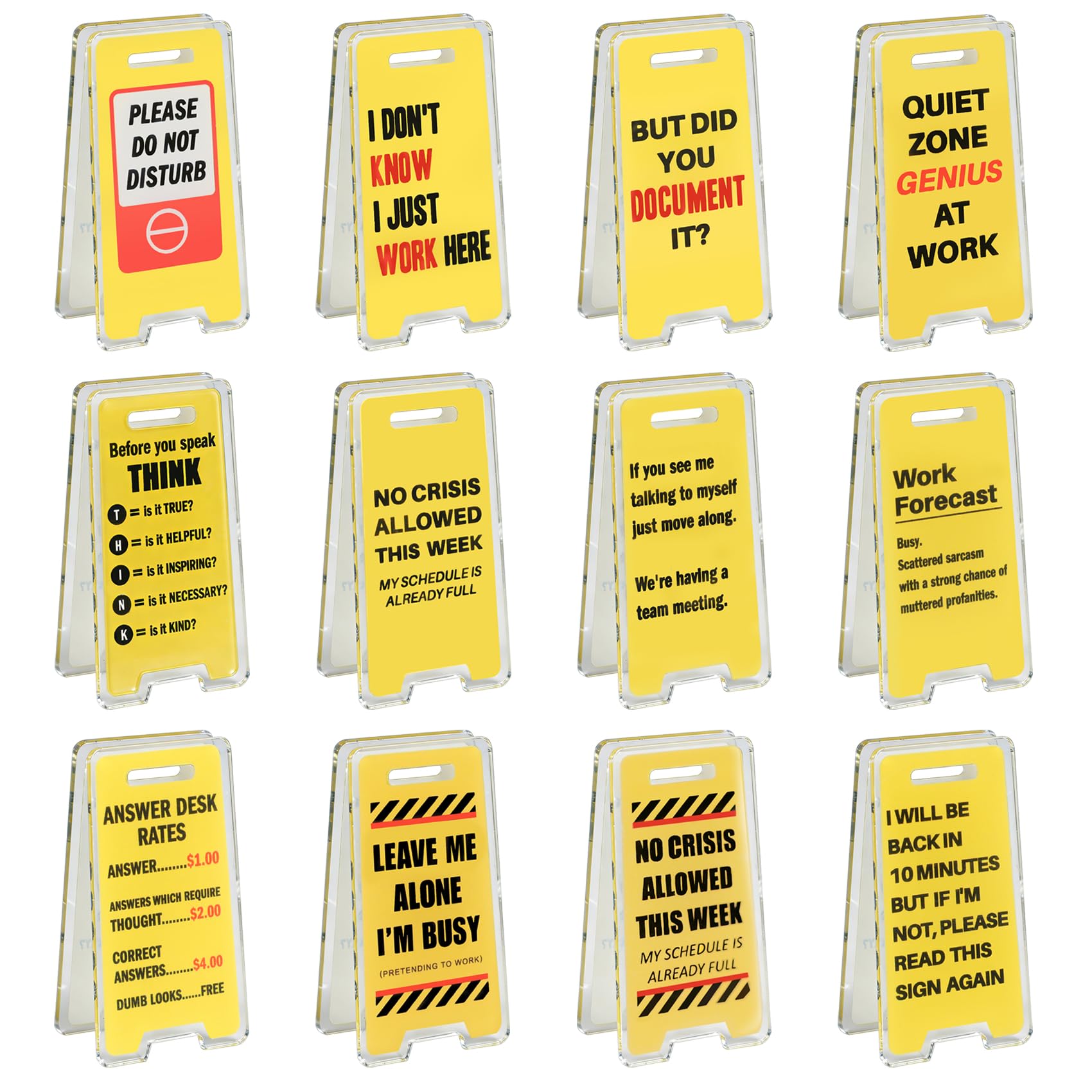 Photo 1 of 24 Pack Funny Office Desk Signs, Mini Acrylic Yellow Caution Desk Signs Office Decorations for Coworker Women Men Boss and Employee Appreciation Gifts